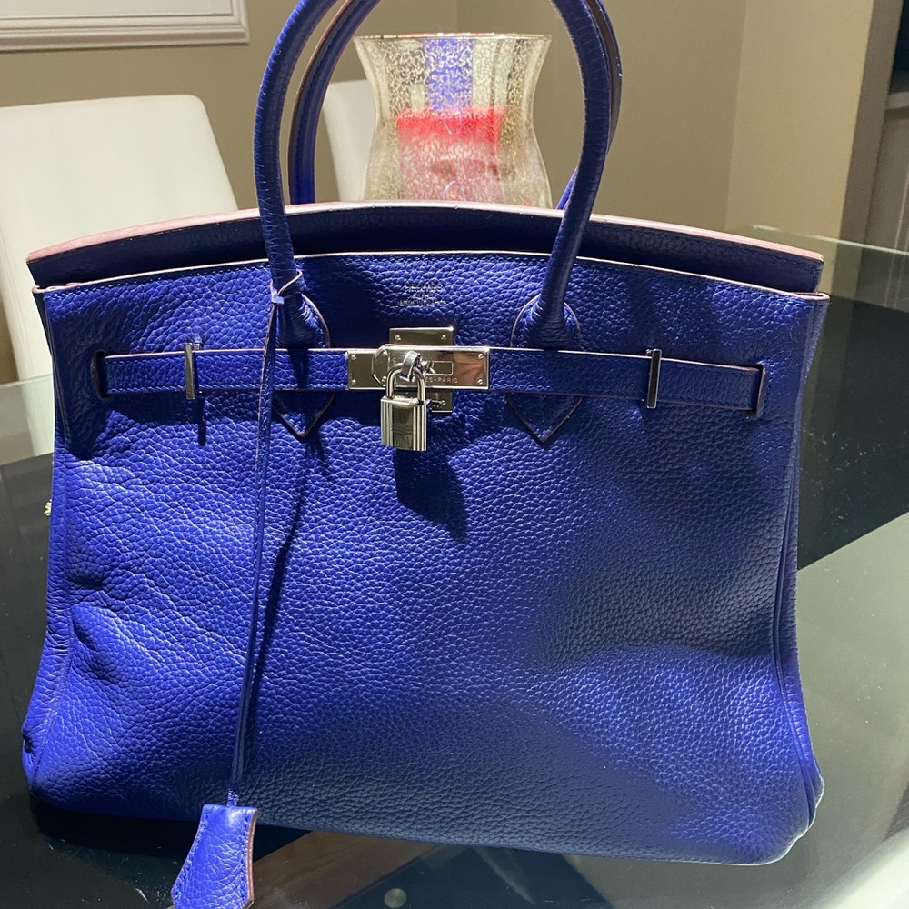 COPY - Hermes Birkin 35 Dark Slate Blue with silver. Authentic